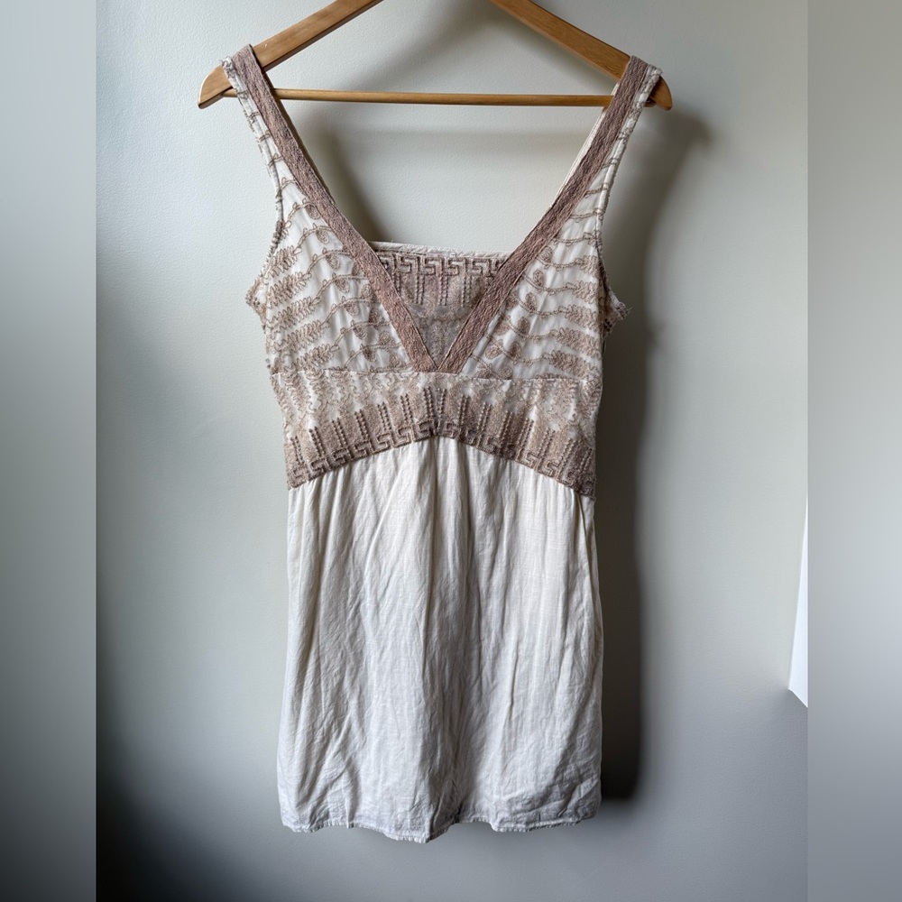 Free People Cream and Taupe Crochet Trim Mini Dress